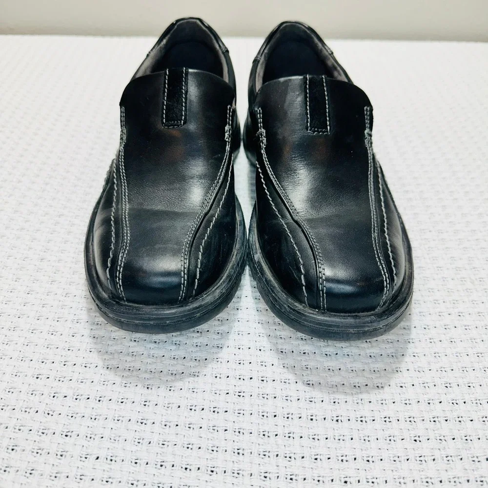 Clarks Gessler‎ Step Loafers Men Size 10 Black Leather Dress Shoes Classic